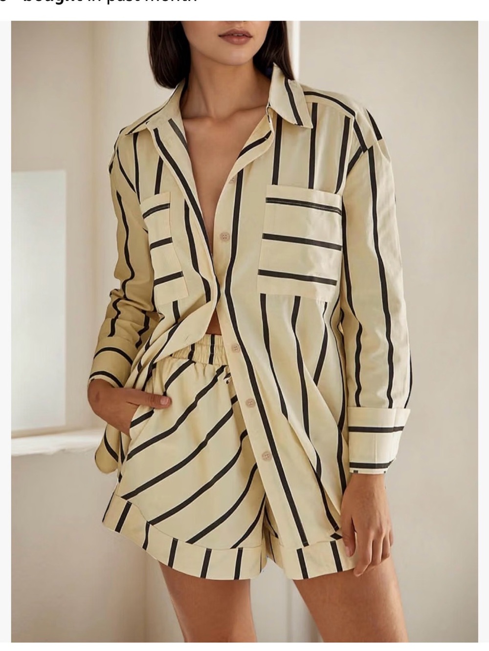 Cream and Black Striped Satin short Set -